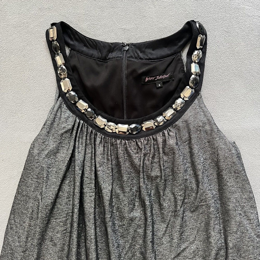 Vintage Betsey Johnson Dress Black Silver Mini Tunic - Picture 3 of 9